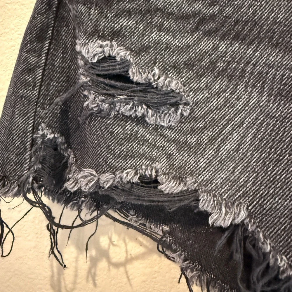 Moussy Vintage Womens Distressed‎ Denim Howa Shorts Black Raw Hem Japan Size 24